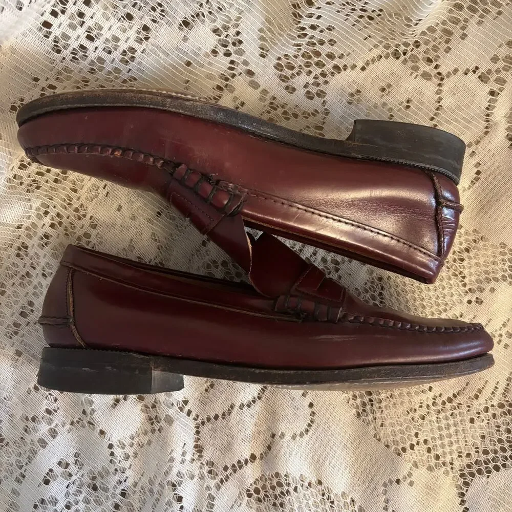 Sebago Men's US 8 Burgundy Leather Penny Loafers Shoes